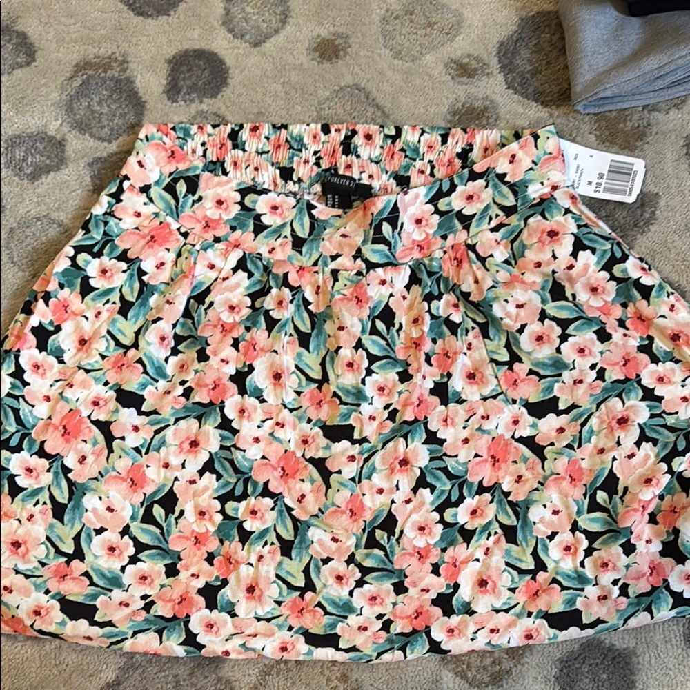 Forever 21 Blue and Black Smocked Bubble Mini Skirt